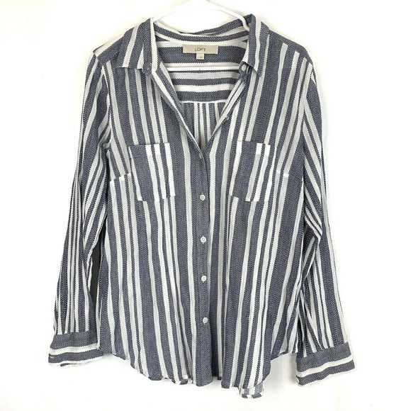 Ann Taylor Loft Tops - loft navy striped button up blouse large